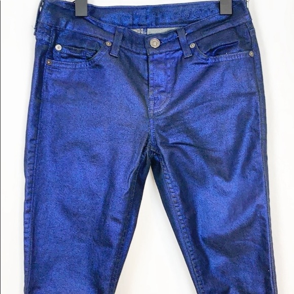NWOT 7 for all Mankind Electric Blue Liquid Metallic Skinny Jeans size 26 - Picture 5 of 6